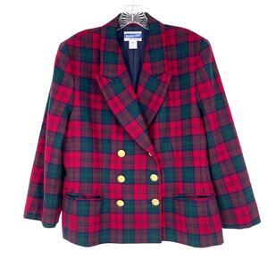 Pendleton Sz 16 Petite Wool Red Green Black Lined Blazer Tartan Vintage Holiday